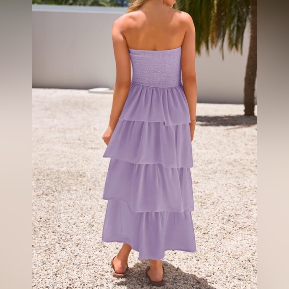 Strapless Lavender Tiered Maxi Dress - Picture 2 of 7